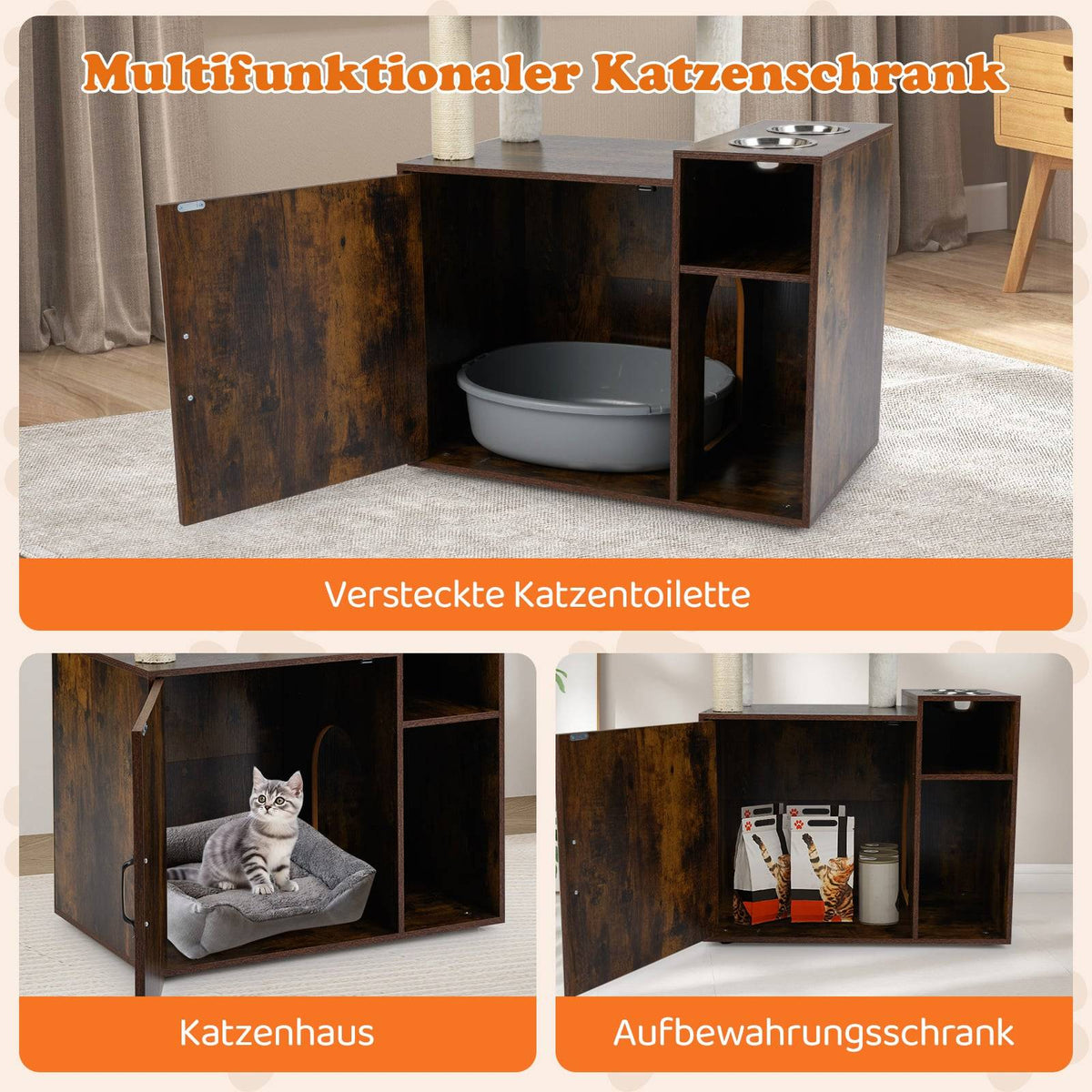 Cat Tower with Sisal Post, Hidden Litter Box, Brown