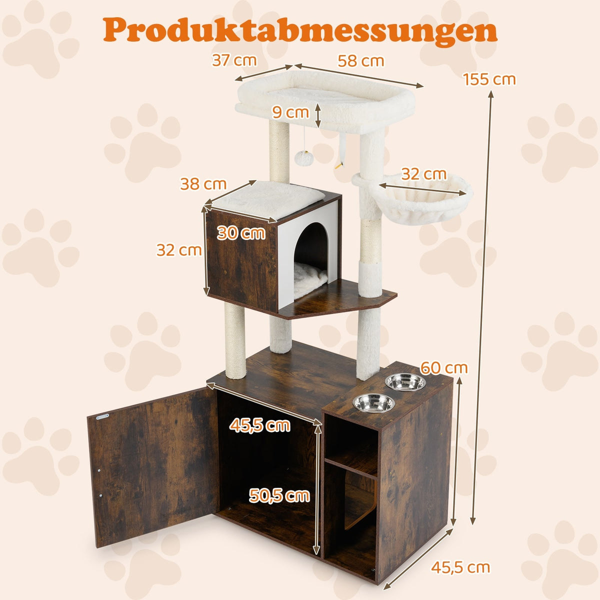 Cat Tower with Sisal Post, Hidden Litter Box, Brown