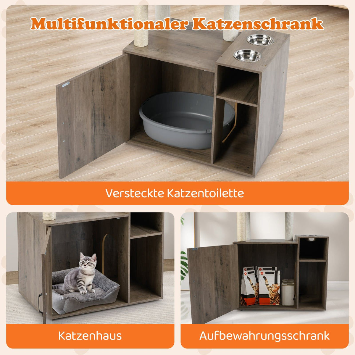 Cat Tower with Sisal Post, Litter Box, Hanging Ball