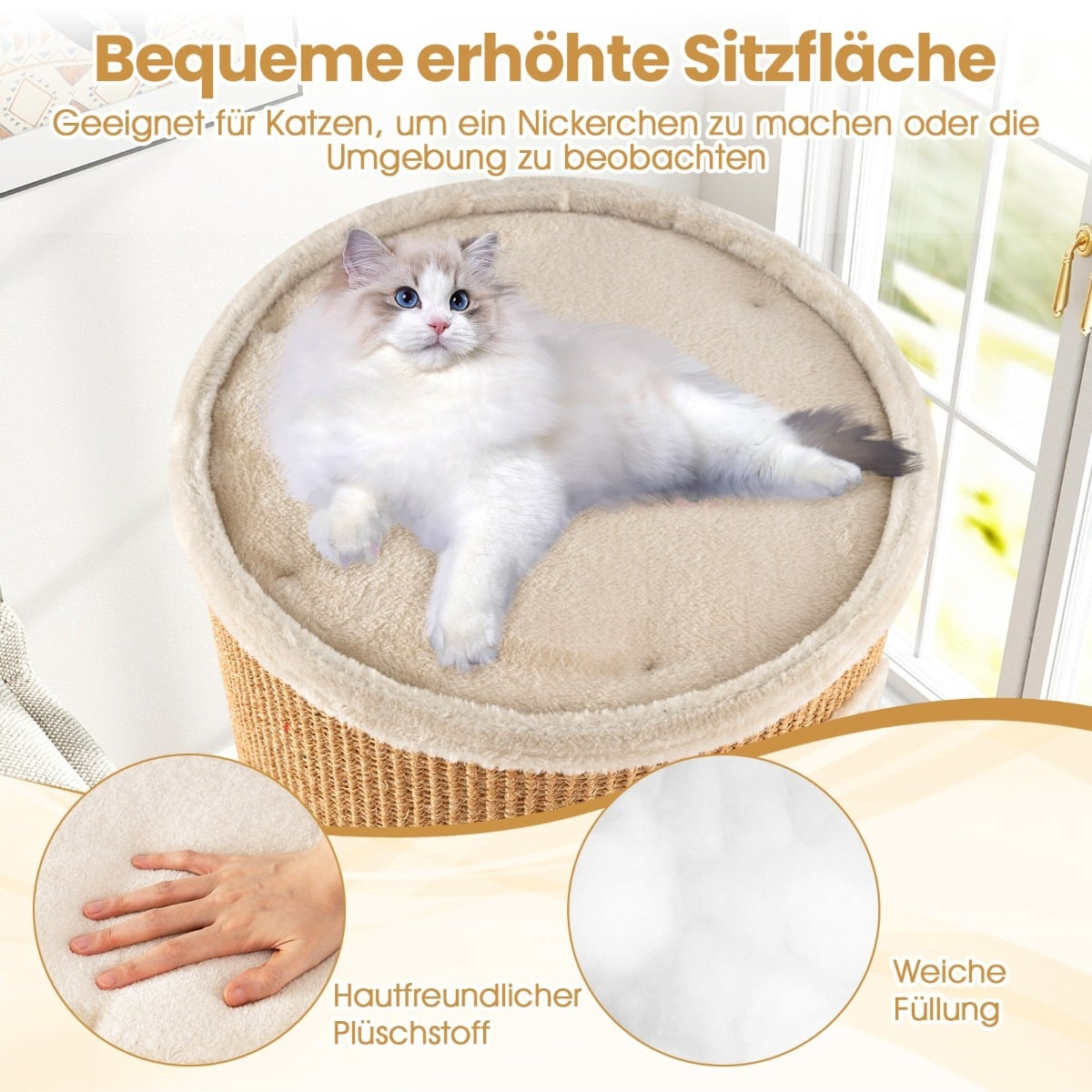 Cat Tower with Sisal Scratching Board & 3 Hideouts