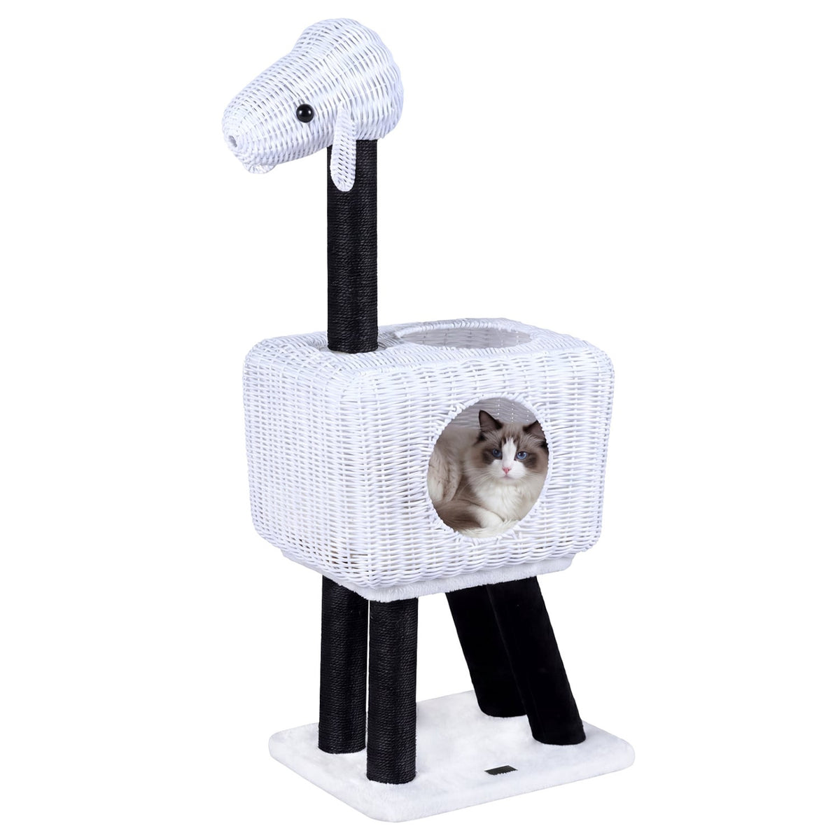 Cat Tree 110 cm, Rattan Condo, Sisal Scratching Posts