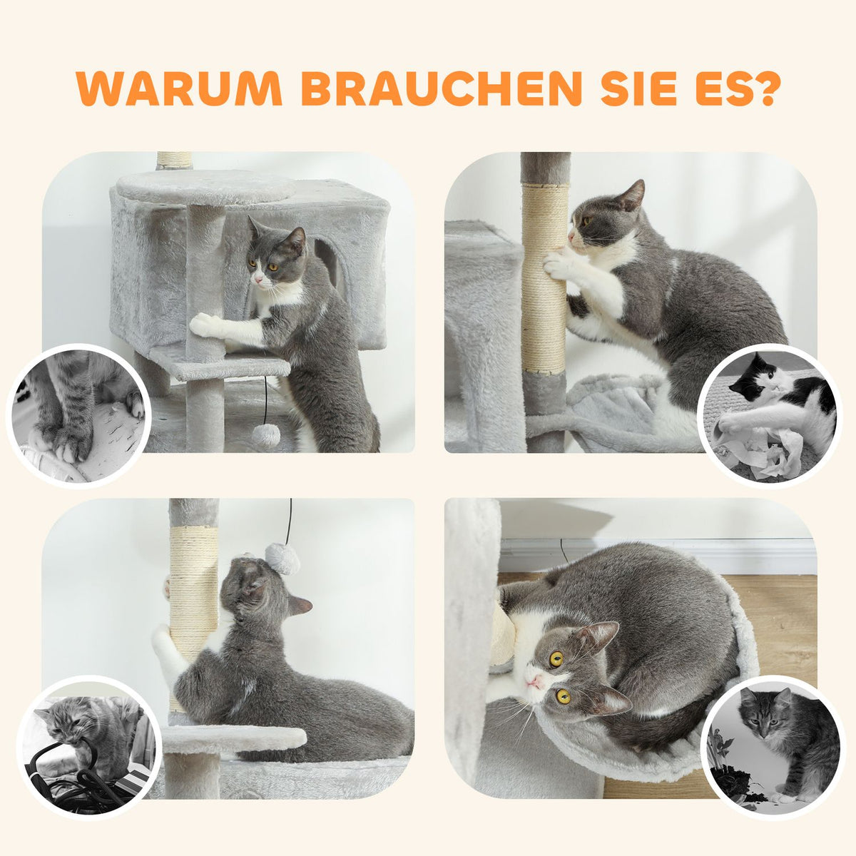 Cat Tree 140 cm, Multi-Level, Sisal Posts, Hammock