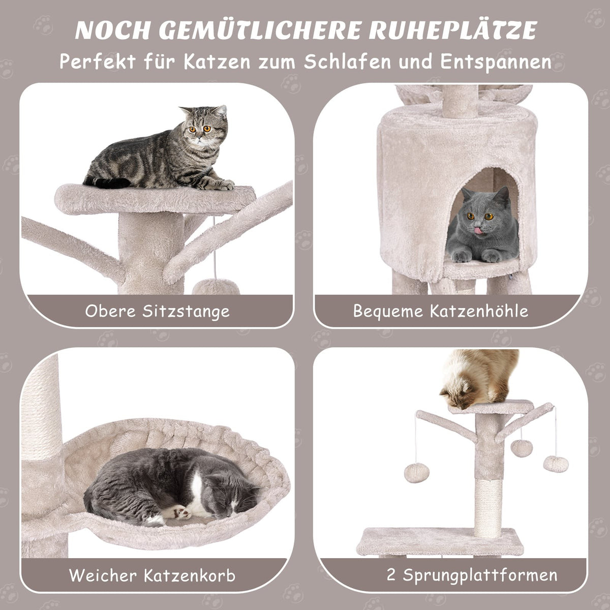 Cat Tree 140 cm with Platforms, Sisal Posts, Beige