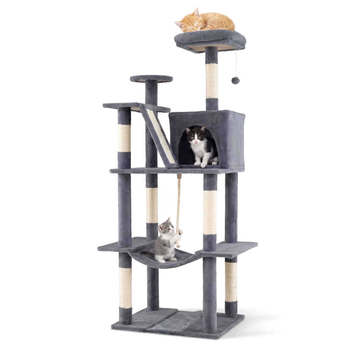 Cat Tree 158cm with Hammock and Scratching Posts, Dark Grey