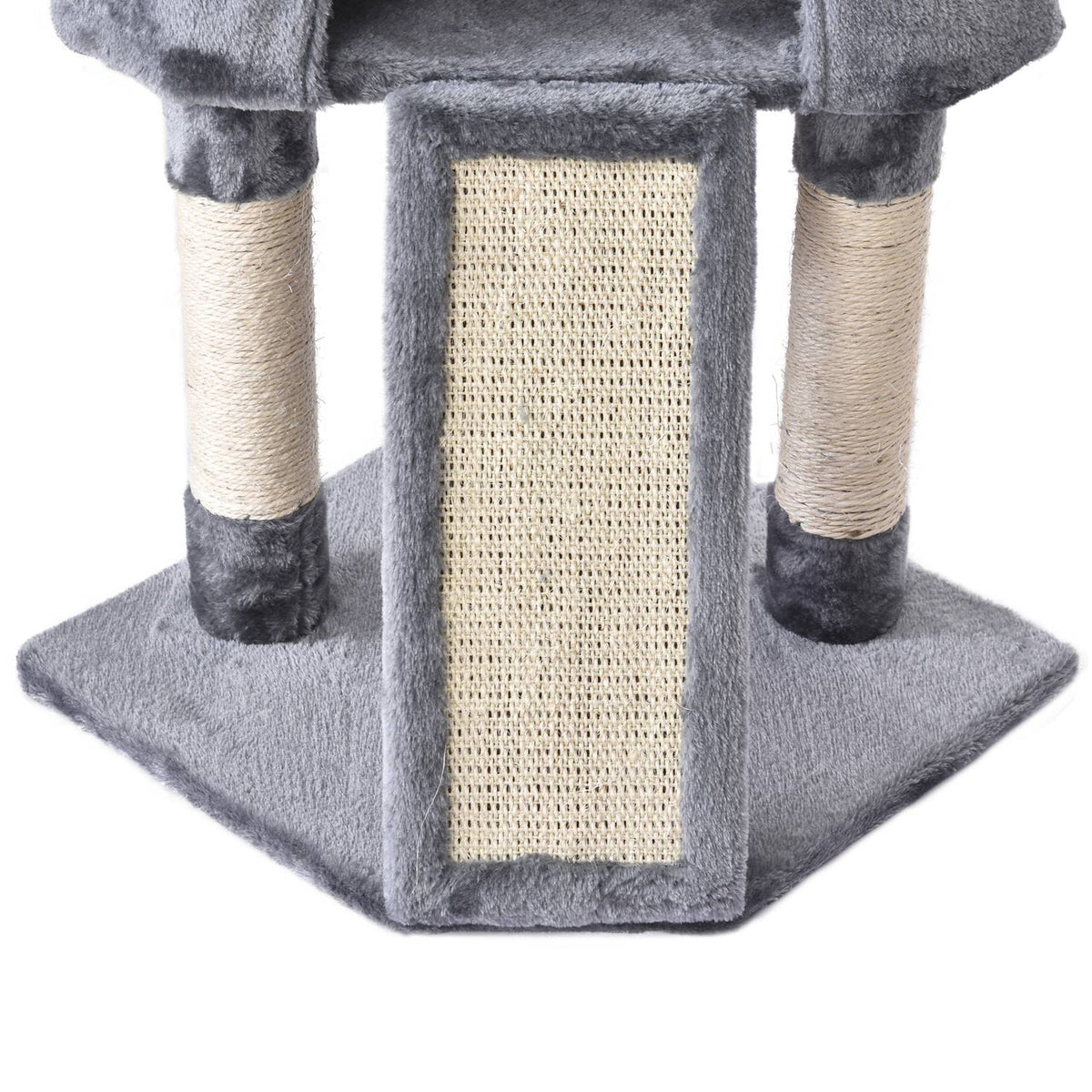 Cat Tree 3-Level Scratching Post With Cat Cave, Sisal Columns & Scratching Board, Plush, Gray, 40X40X98Cm