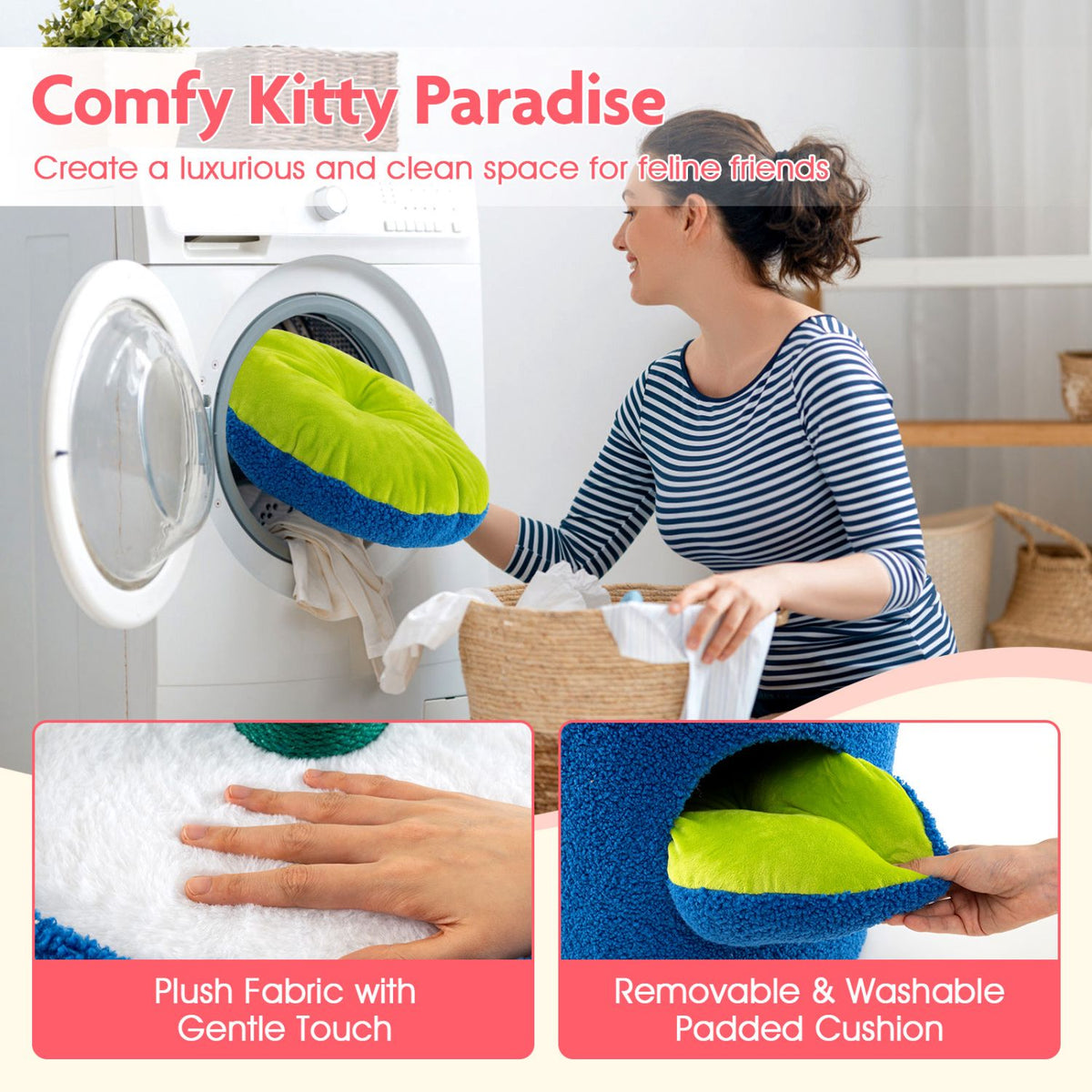 Cat Tree For Indoor Cats, Flower Condo, Padded Perch, Red