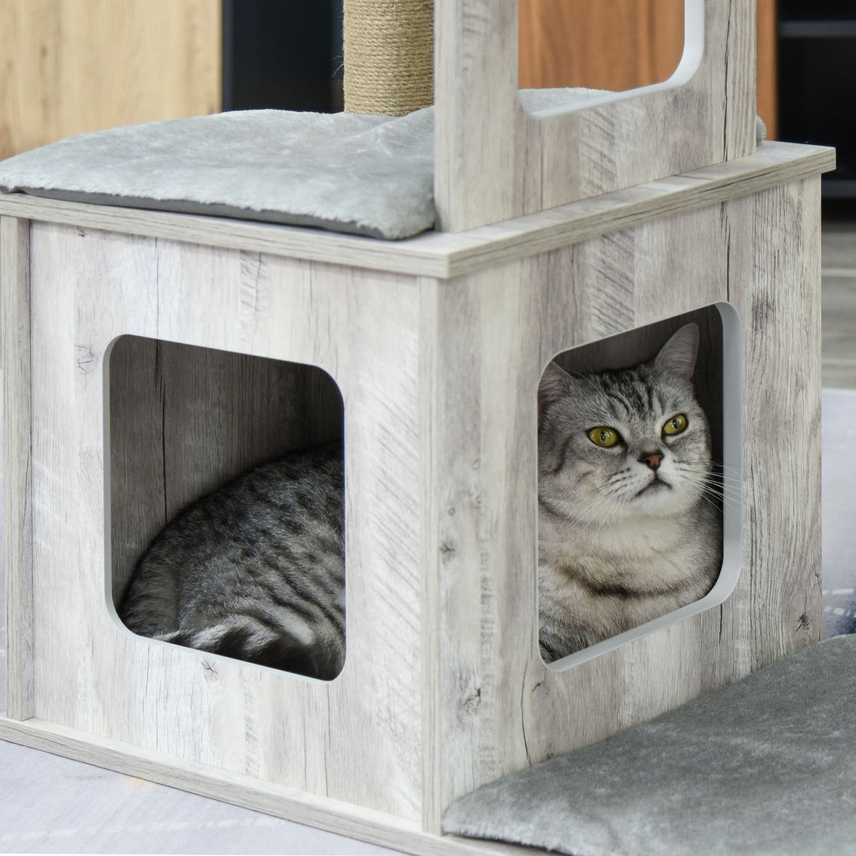 Cat Tree Multi-Tier Scratching Post Cat Furniture Activity Center Jute Plush Gray 67X38.5X114Cm
