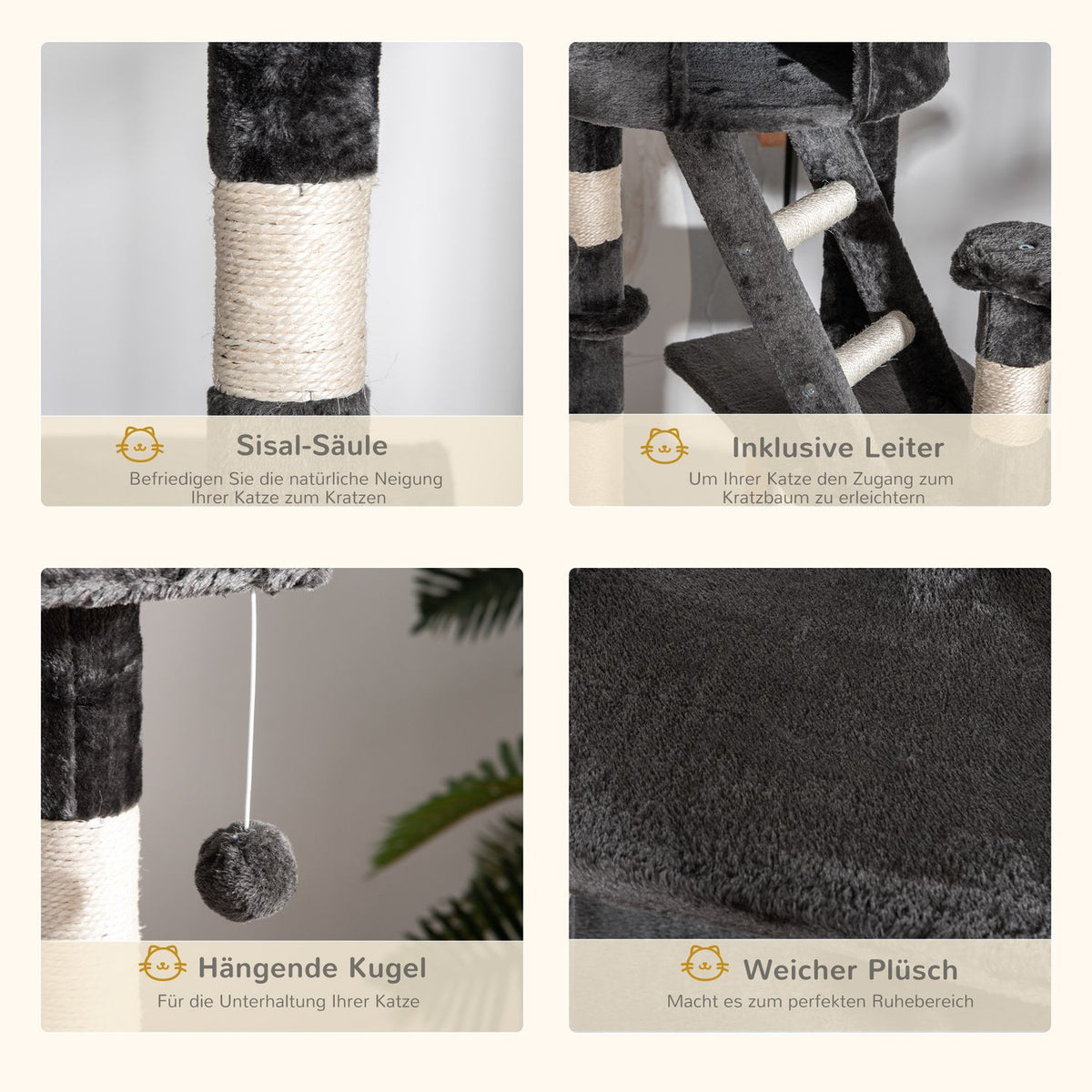 Cat Tree Scratching Post Cat Scratching Post Climbing Tree Cat Sisal Ceiling High (Height Adjustable From 240-260Cm) Dark Gray