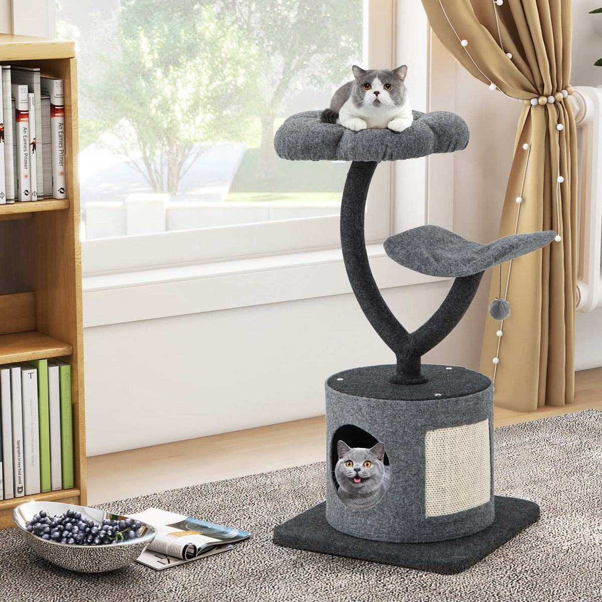 Cat Tree Tower With Metal Frame, Condo, 35-Inch, Gray