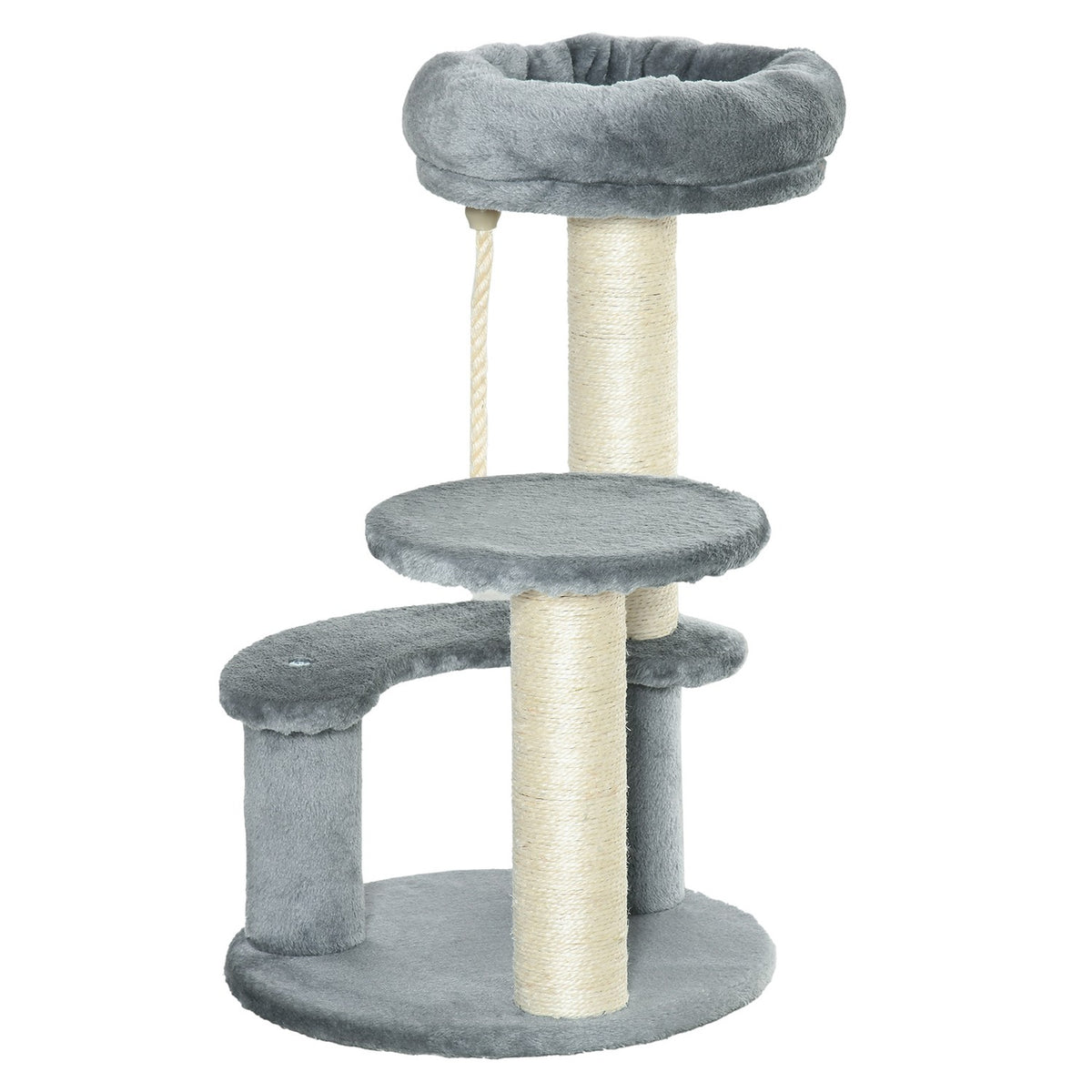 Cat Tree With Hammock 3-Tier Play Tree With Sisal Columns, Gray, Ø40Xh65 Cm