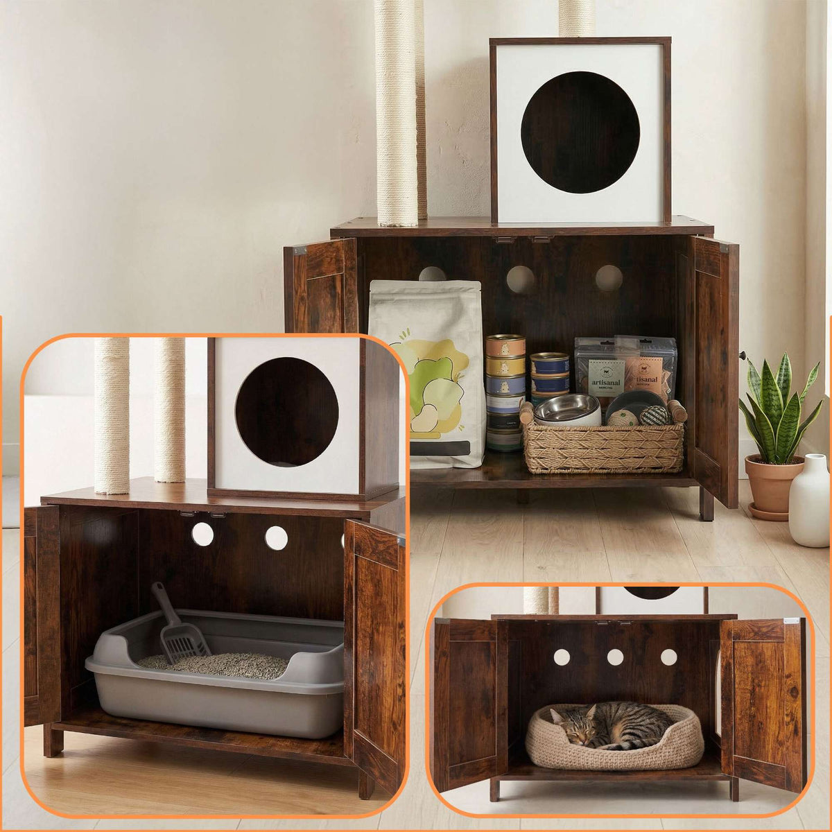Cat Tree With Litter Cabinet, 150 cm, Sisal Posts