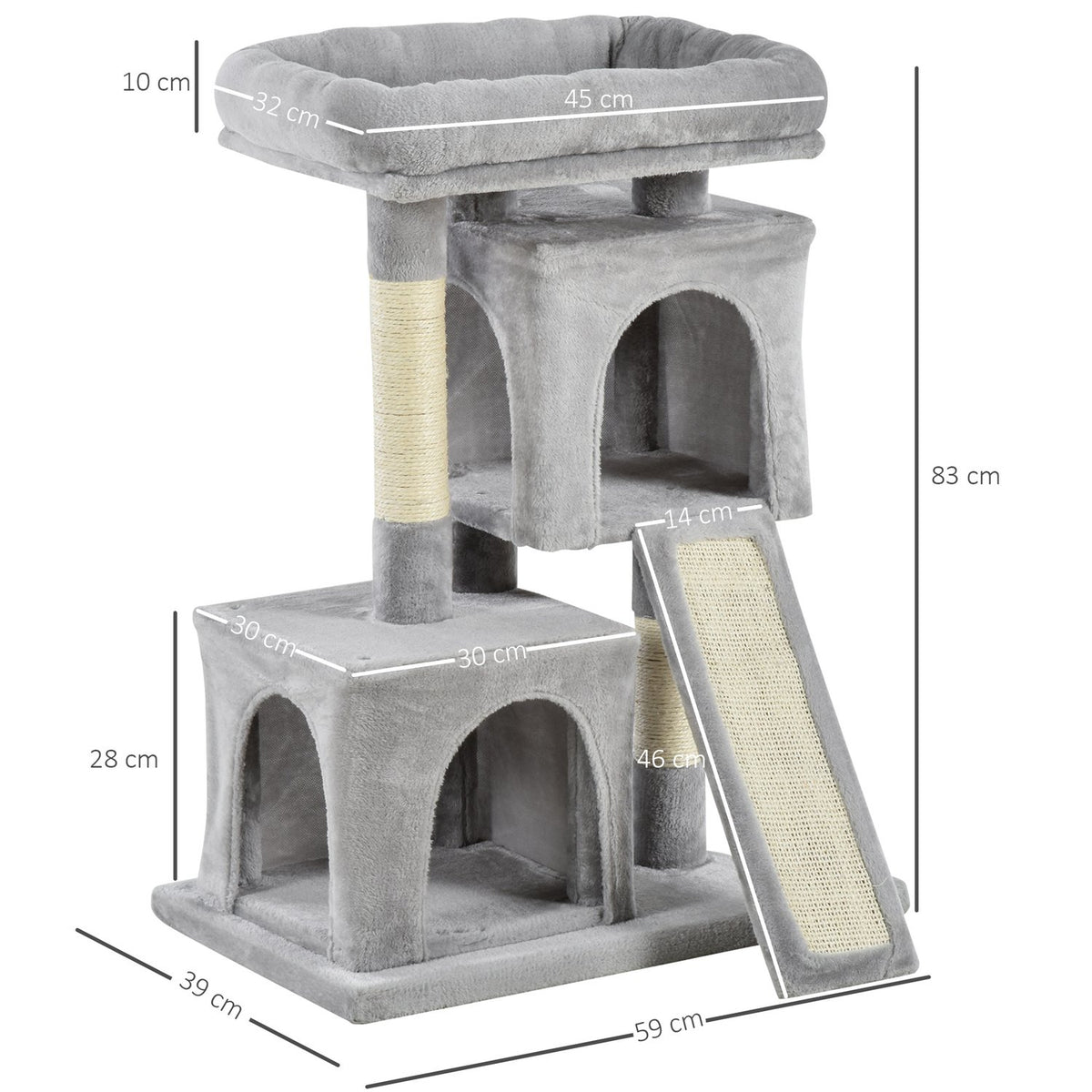 Cat Tree With Sisal Columns, Light Gray, 59X39X83Cm