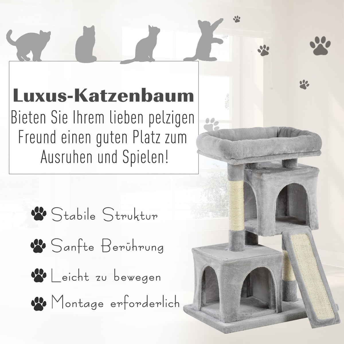 Cat Tree With Sisal Columns, Light Gray, 59X39X83Cm