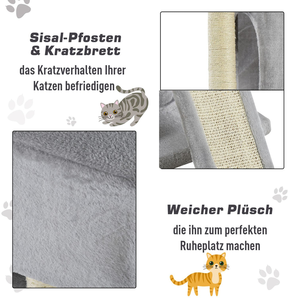 Cat Tree With Sisal Columns, Light Gray, 59X39X83Cm