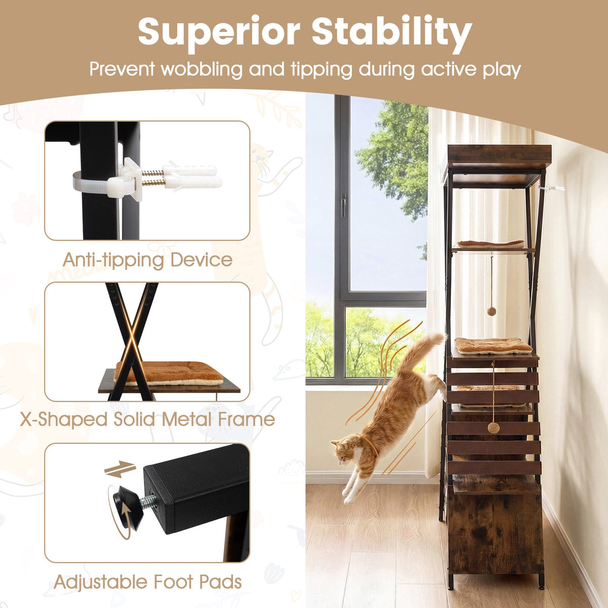 Cat Tree for Indoor Cats, 185 cm, Condo and Perch