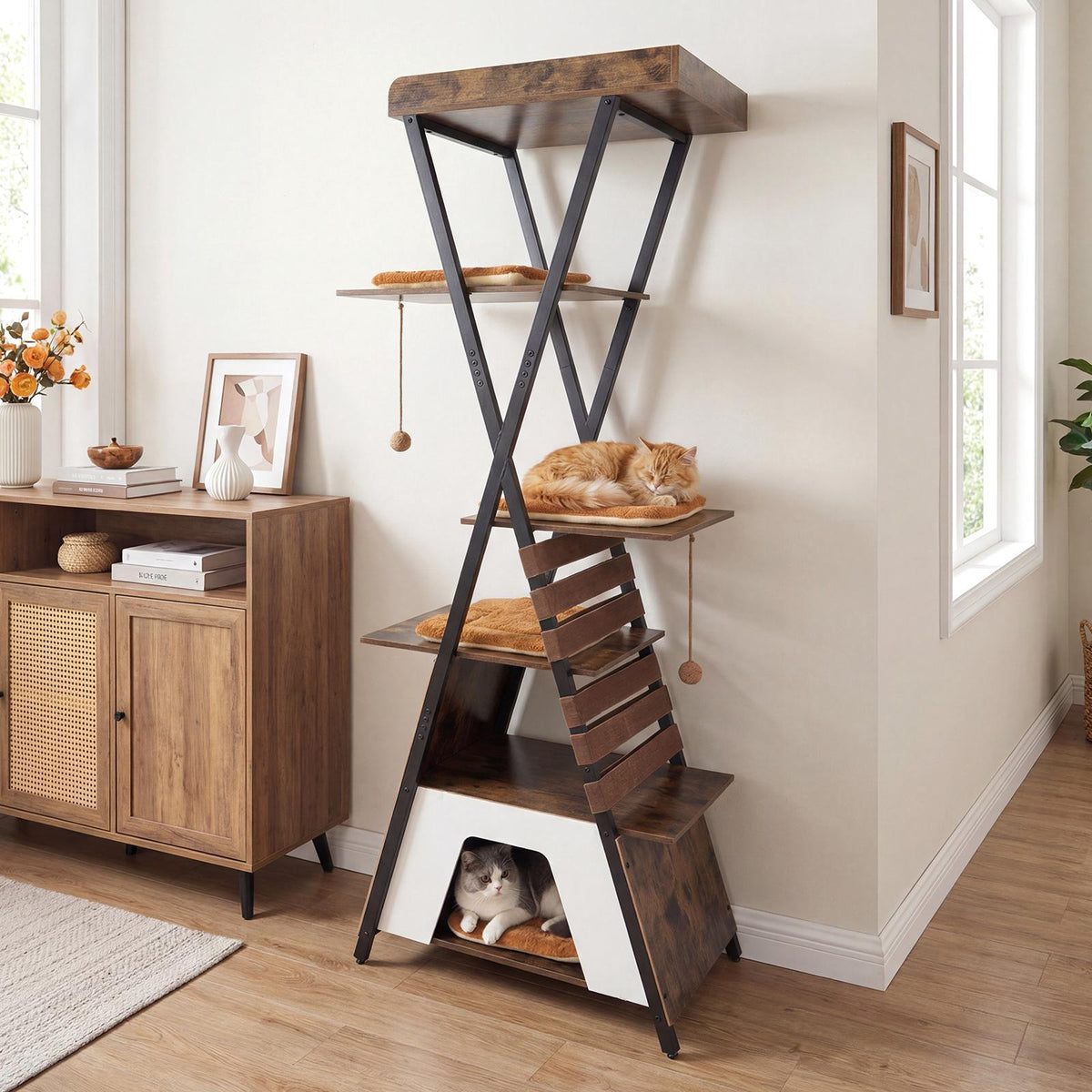 Cat Tree for Indoor Cats, 185 cm, Condo and Perch