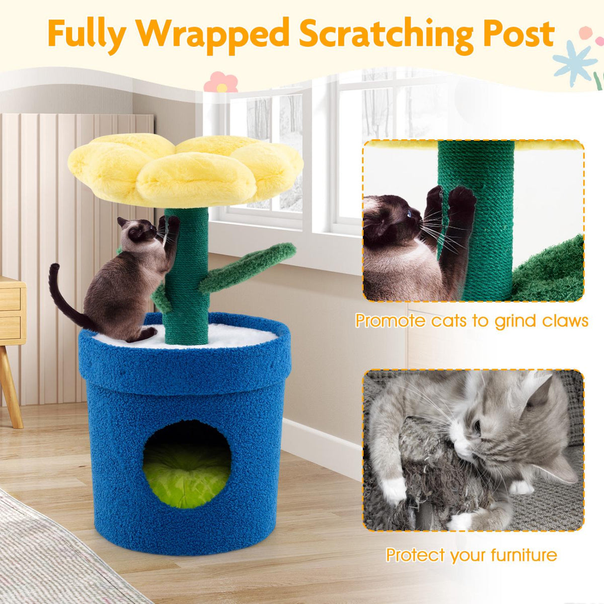 Cat Tree for Indoor Cats – Flower Perch, Condo, 72 cm