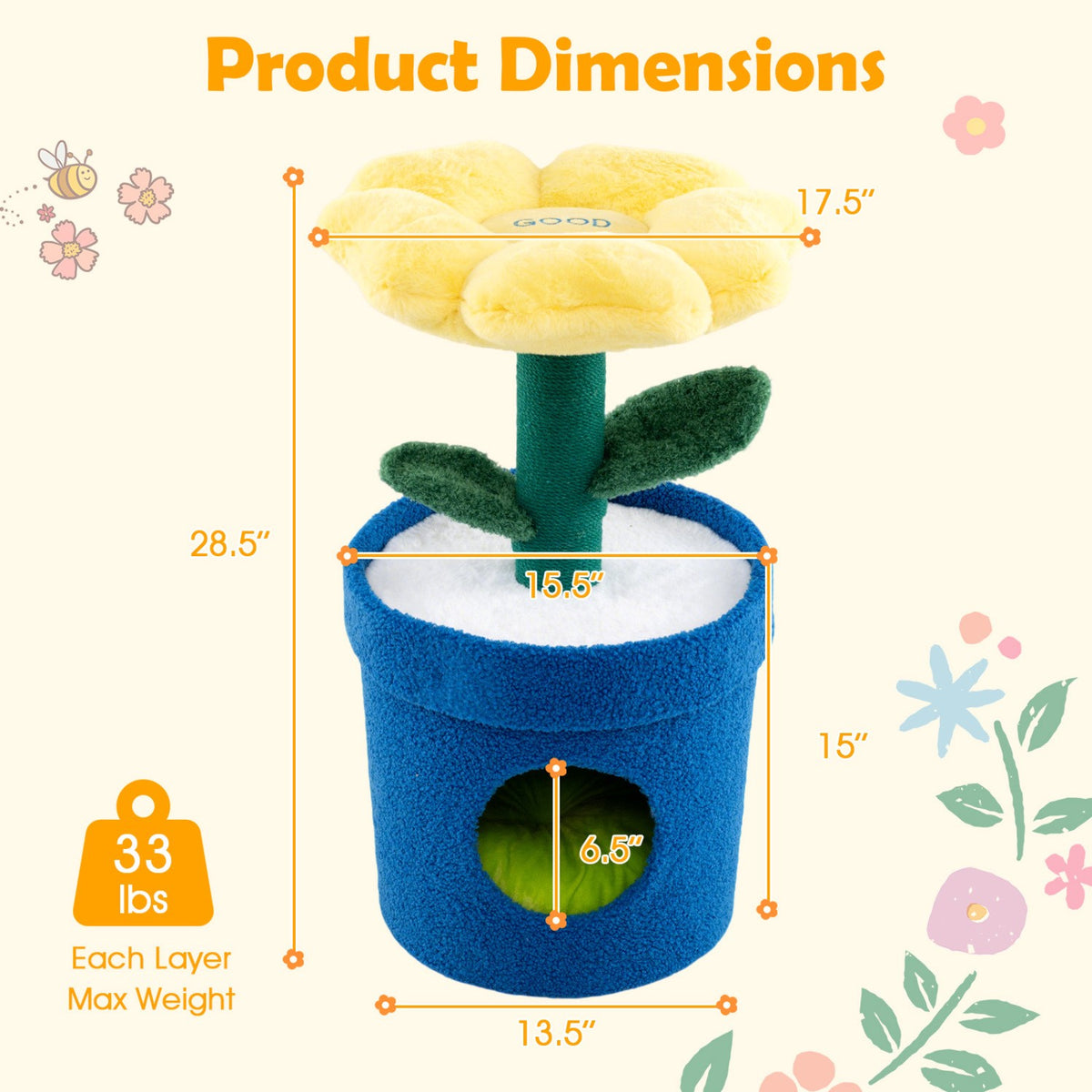 Cat Tree for Indoor Cats – Flower Perch, Condo, 72 cm
