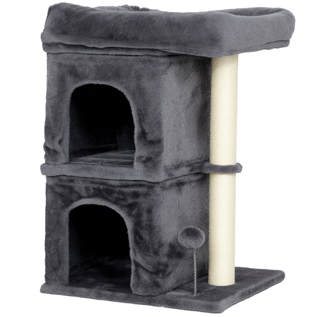 Cat Tree with 2 Caves, Platform, Sisal Posts, Dark Gray