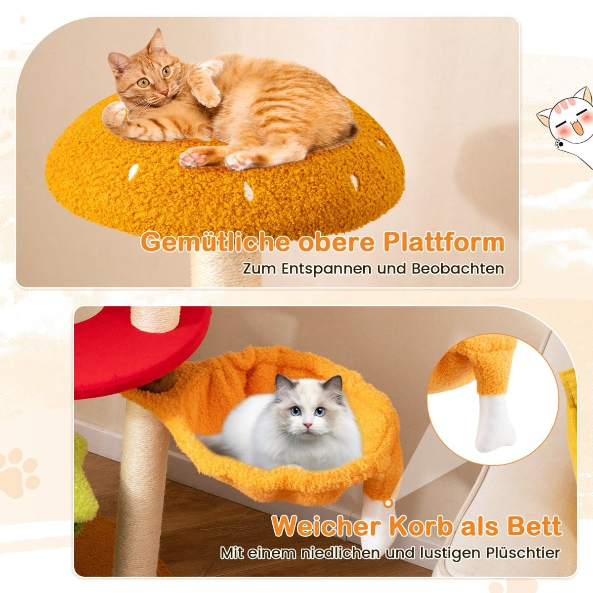Cat Tree with Basket, Scratching Boards, 117 cm