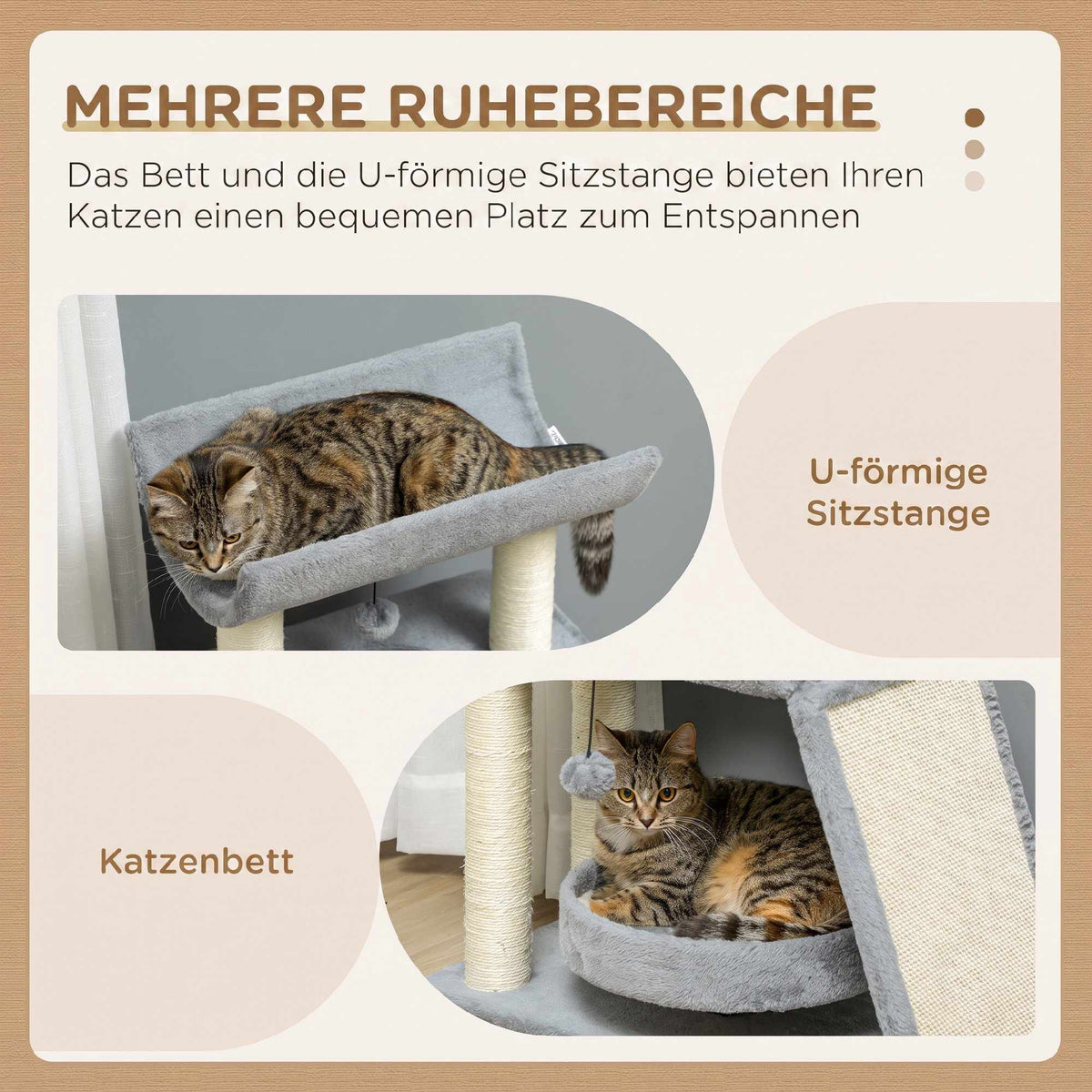 Cat Tree with Bed & Toys, Light Grey, 60 x 30 x 76 cm