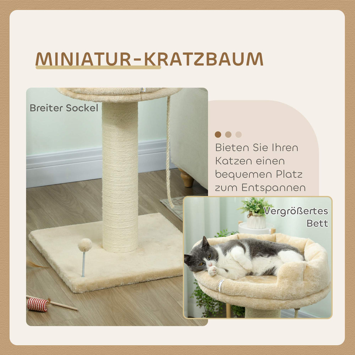 Cat Tree with Bed and Toys, 55x55x83 cm, Beige