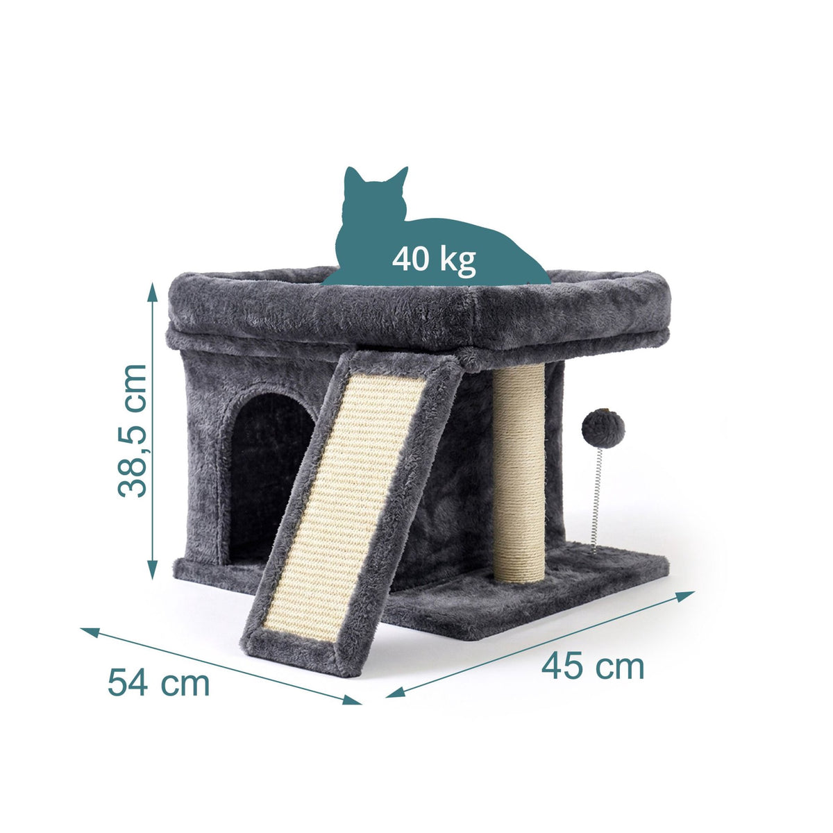 Cat Tree with Cave & Bed, Dark Gray, Sisal Scratching Post