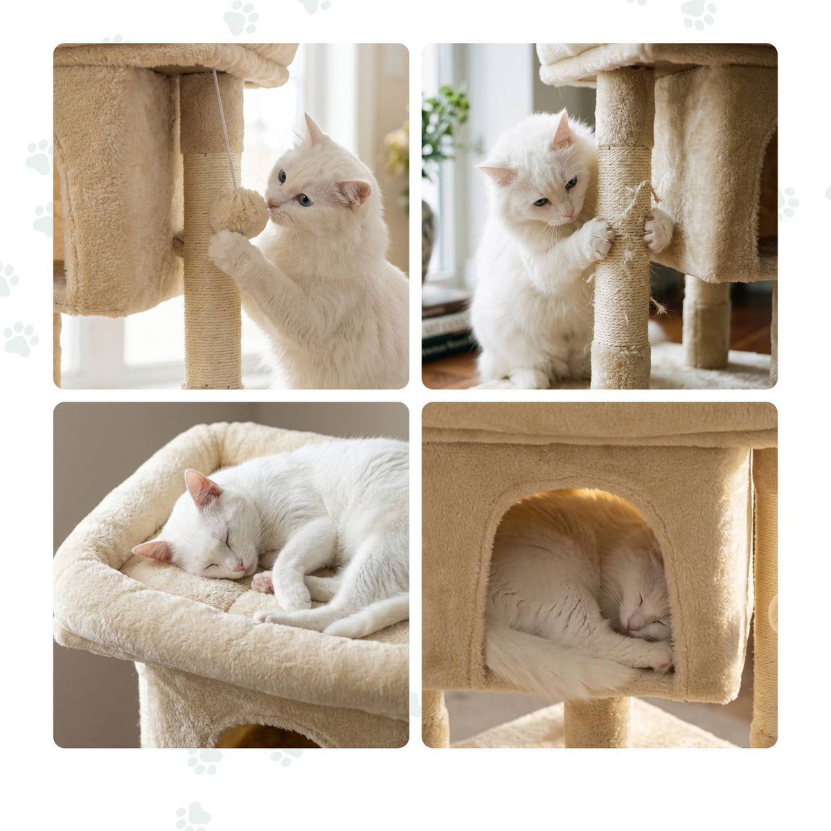 Cat Tree with Cave & Platform, Beige, 60 cm