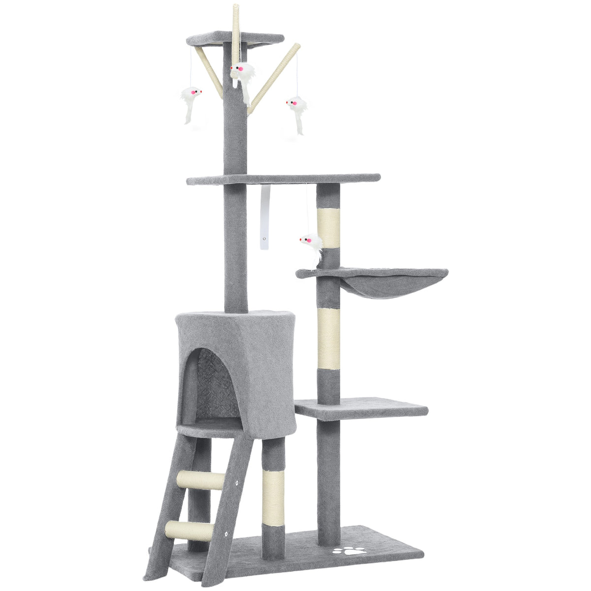 Cat Tree with Cave, Sisal Posts, Toys, for Cats <5kg, Gray