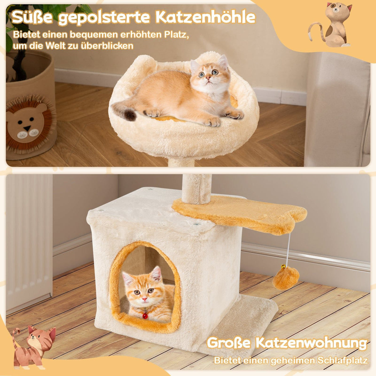 Cat Tree with Fish-Shaped Platform, Sisal Posts, Plush Seat