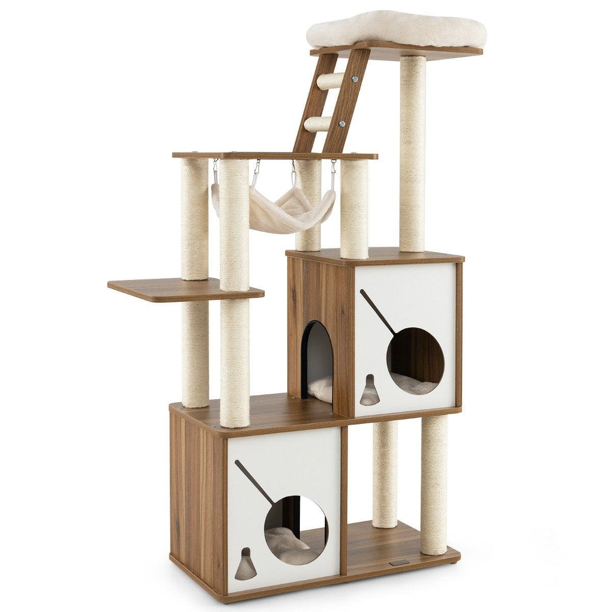 Cat Tree with Hammock, 2 Condos, Ladder – 145cm Wood