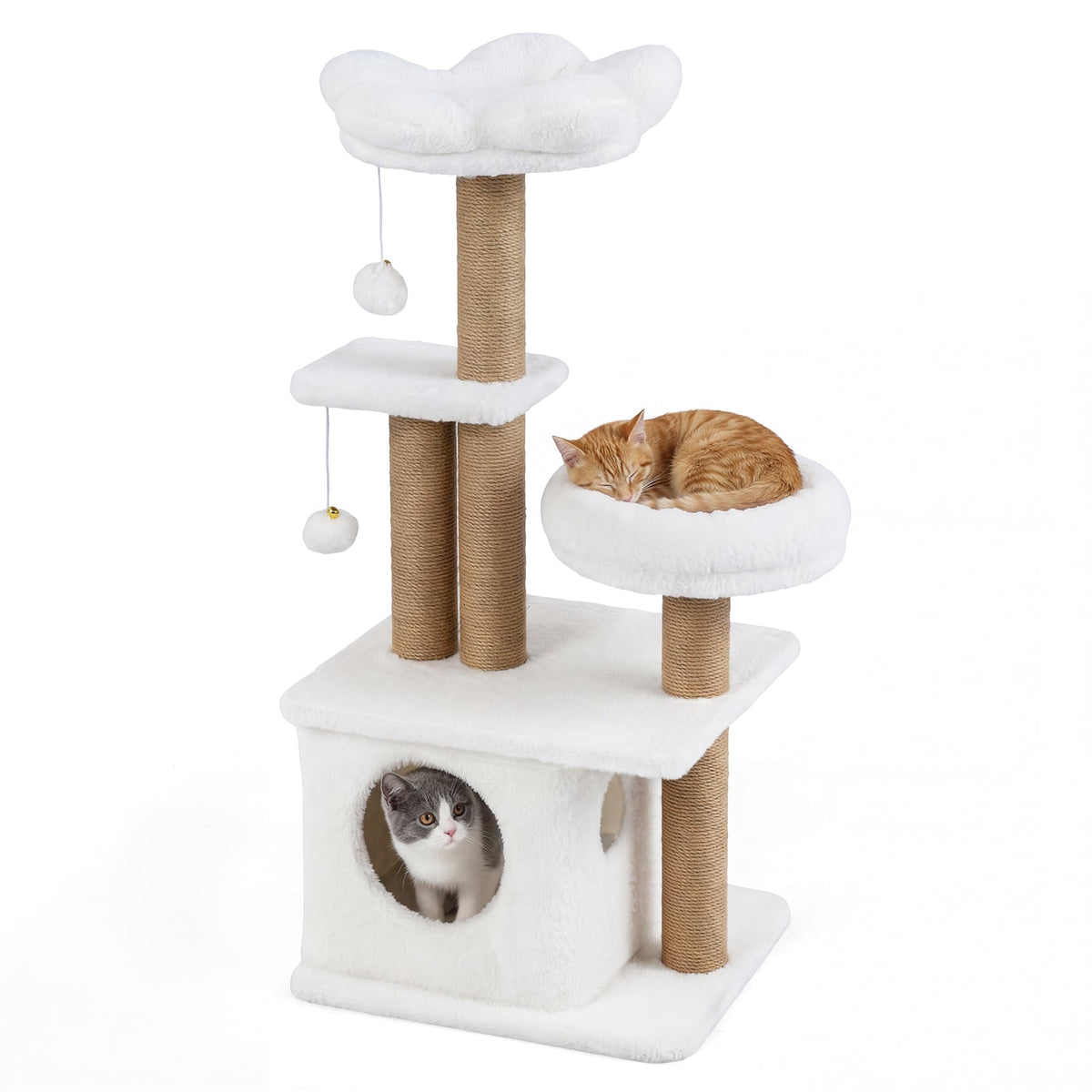 Cat Tree with House, Platform, Bed & Balls, 96 cm Beige