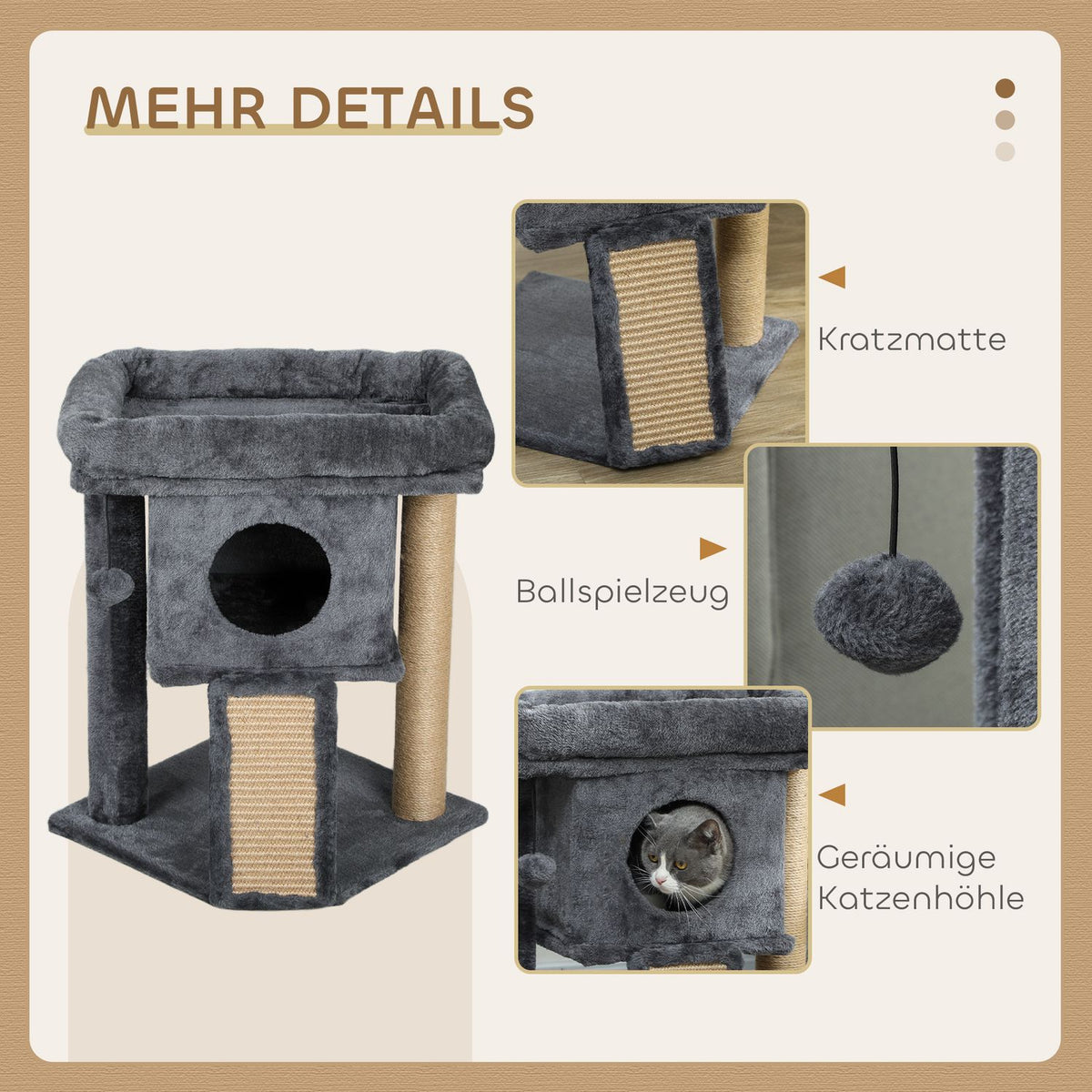 Cat Tree with Jute Scratching Mat, Beige, 40x40x57 cm