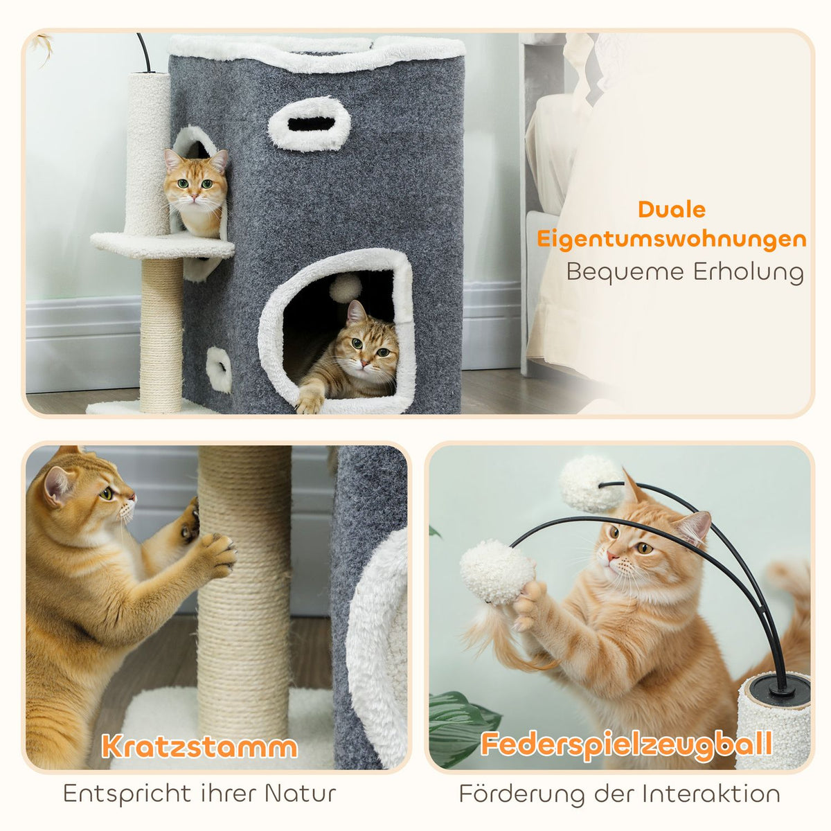 Cat Tree with Top Platform, 2-Story Condo, Sisal Posts, Gray