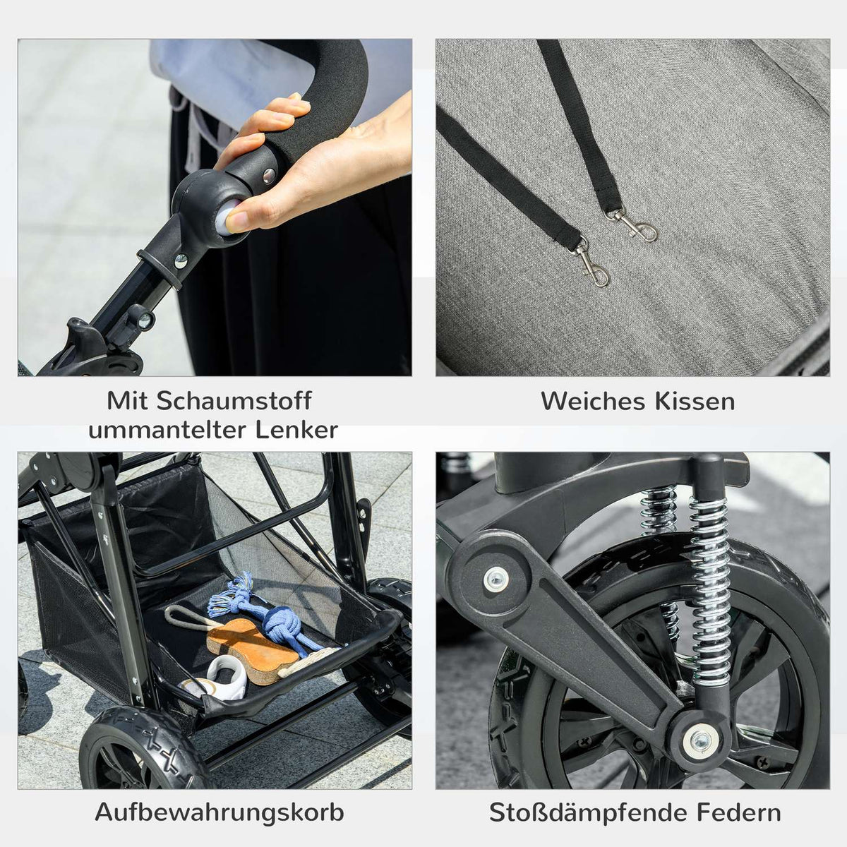 Cat Trolley 2-In-1 Transport Bag Foldable Mesh Window Oxford Gray Up To 10Kg