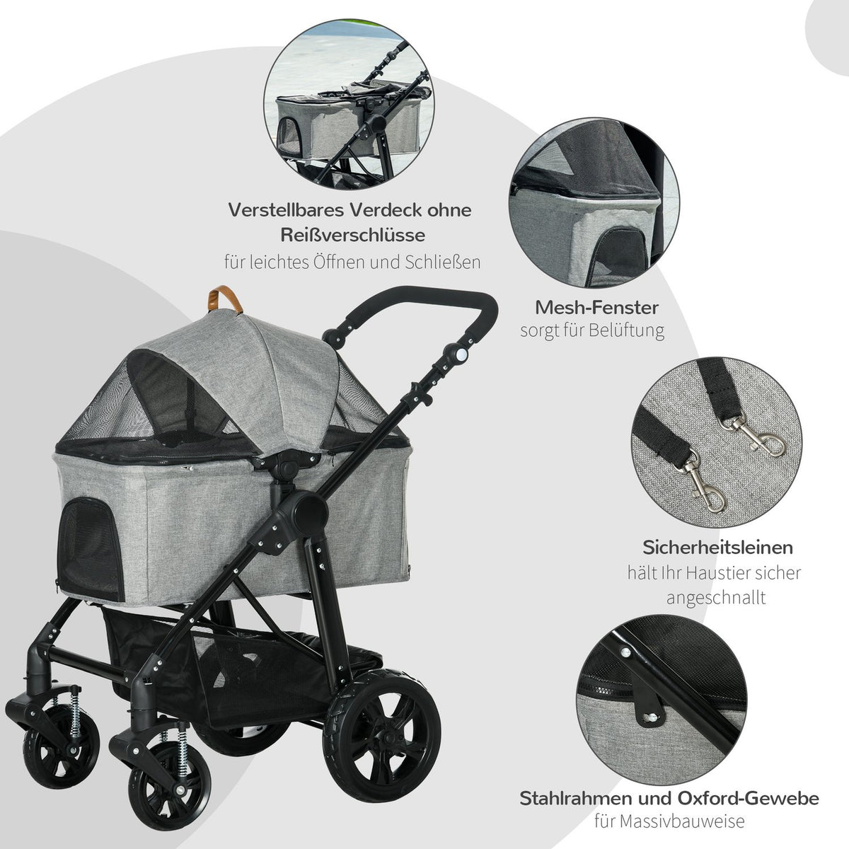 Cat Trolley 2-In-1 Transport Bag Foldable Mesh Window Oxford Gray Up To 10Kg