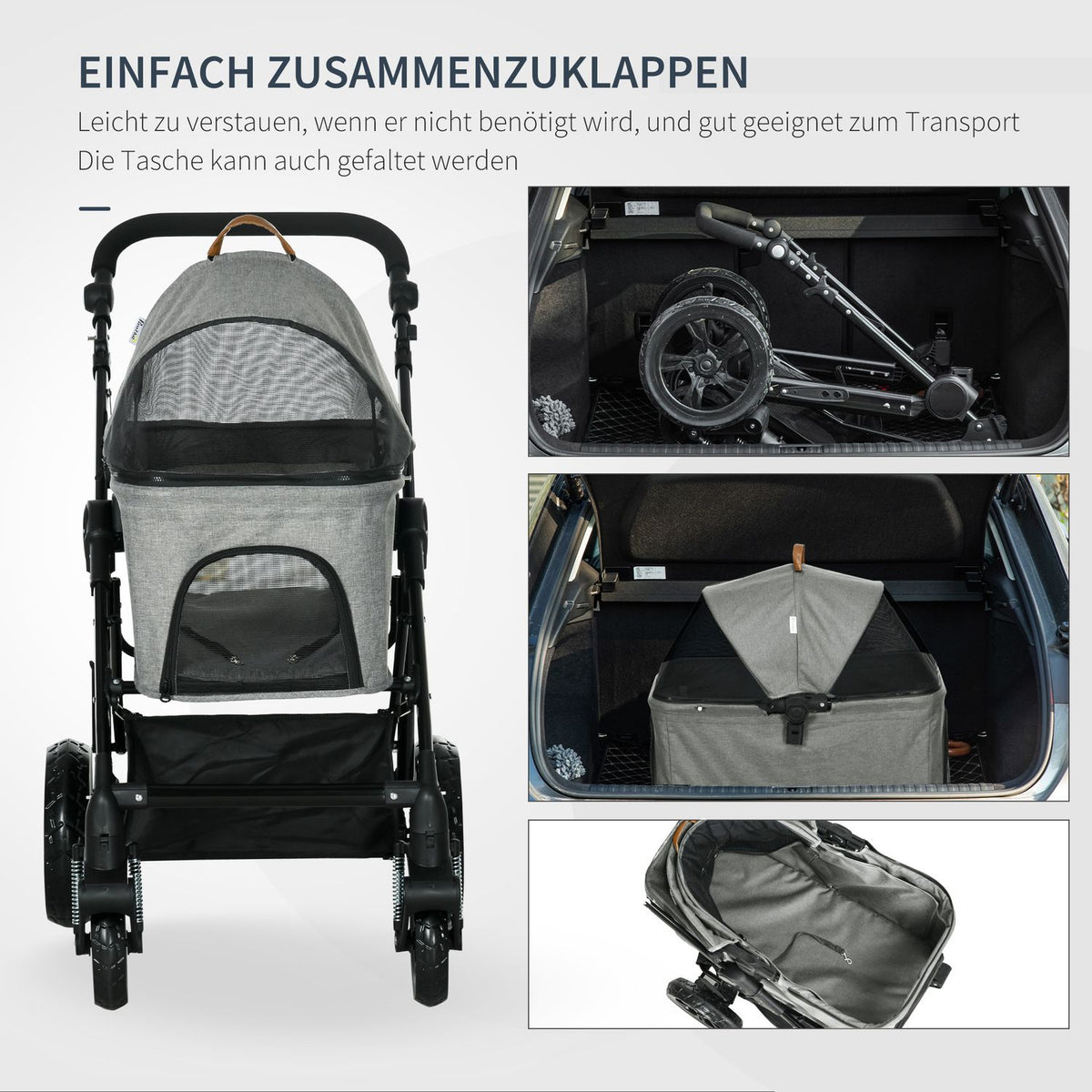 Cat Trolley 2-In-1 Transport Bag Foldable Mesh Window Oxford Gray Up To 10Kg