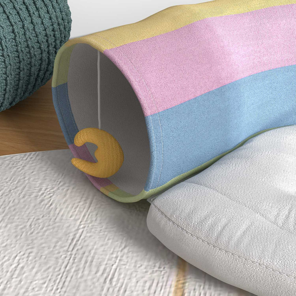 Cat Tunnel Foldable Cat Toy With Play Cushion, Polyester, For Cats & Small Animals