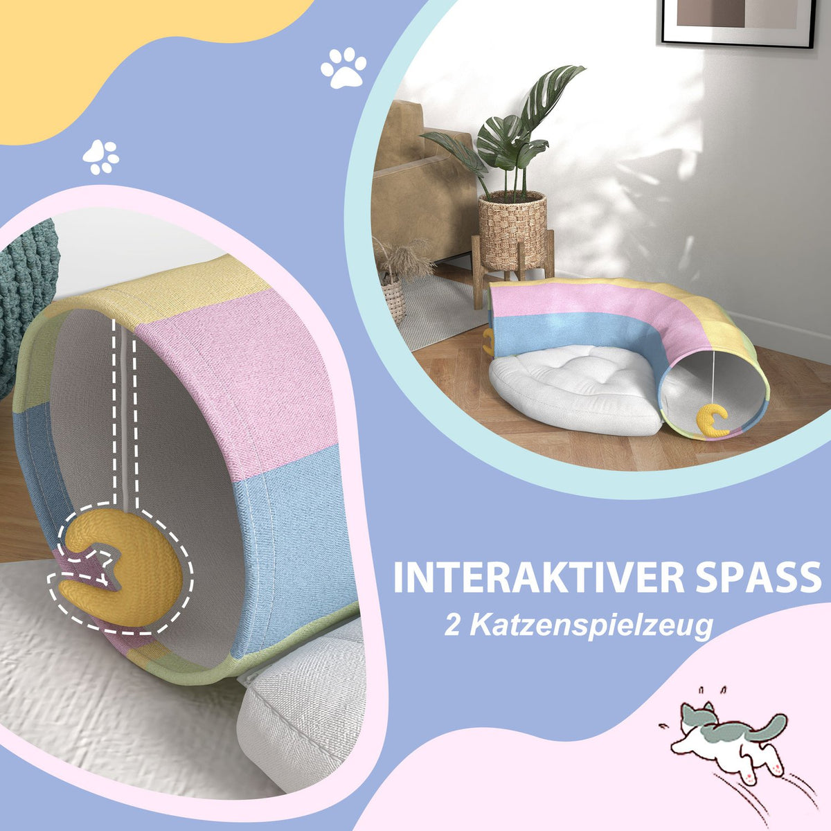 Cat Tunnel Foldable Cat Toy With Play Cushion, Polyester, For Cats & Small Animals