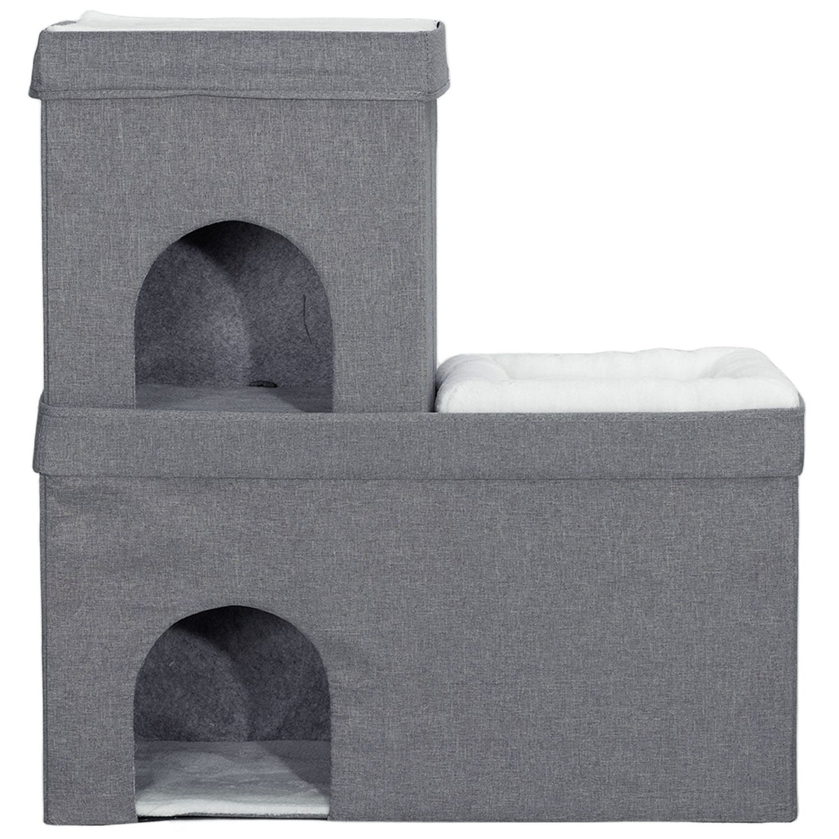 Cat cave cat house, cat house with 3 levels, cat bed with cushion, dog house for cats up to 5 kg, 74 x 37.5 x 78.5 cm, gray