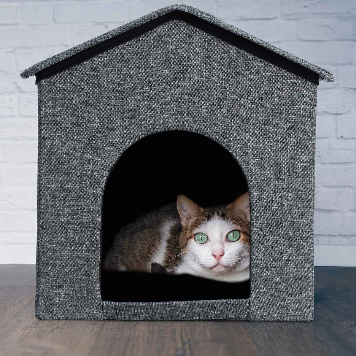 Cat cave with gray roof