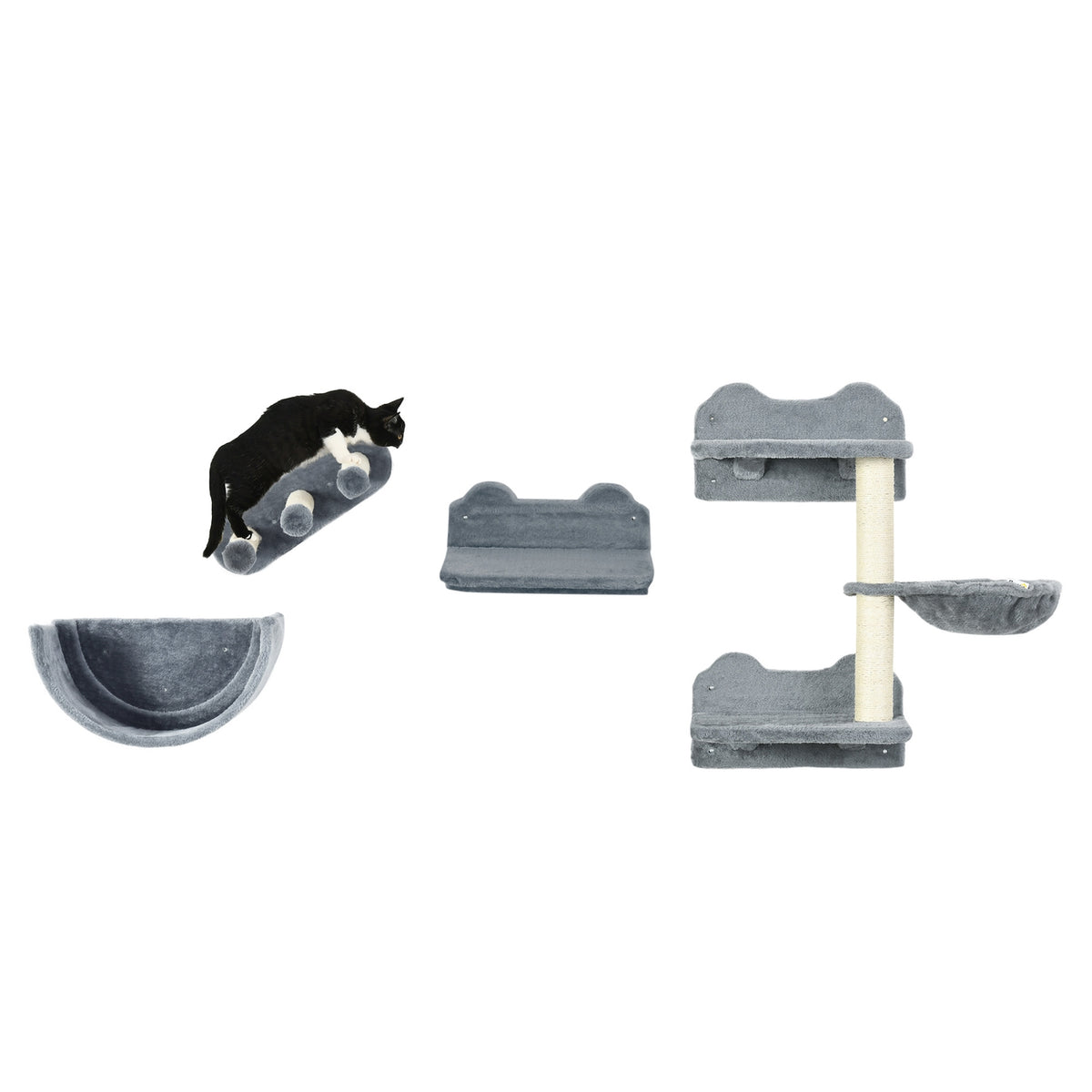 Cat climbing wall 4 pieces, climbing cat scratching post with cat stairs, hammock, jumping platform, wall scratching post, wall cat furniture, up to 5 kg