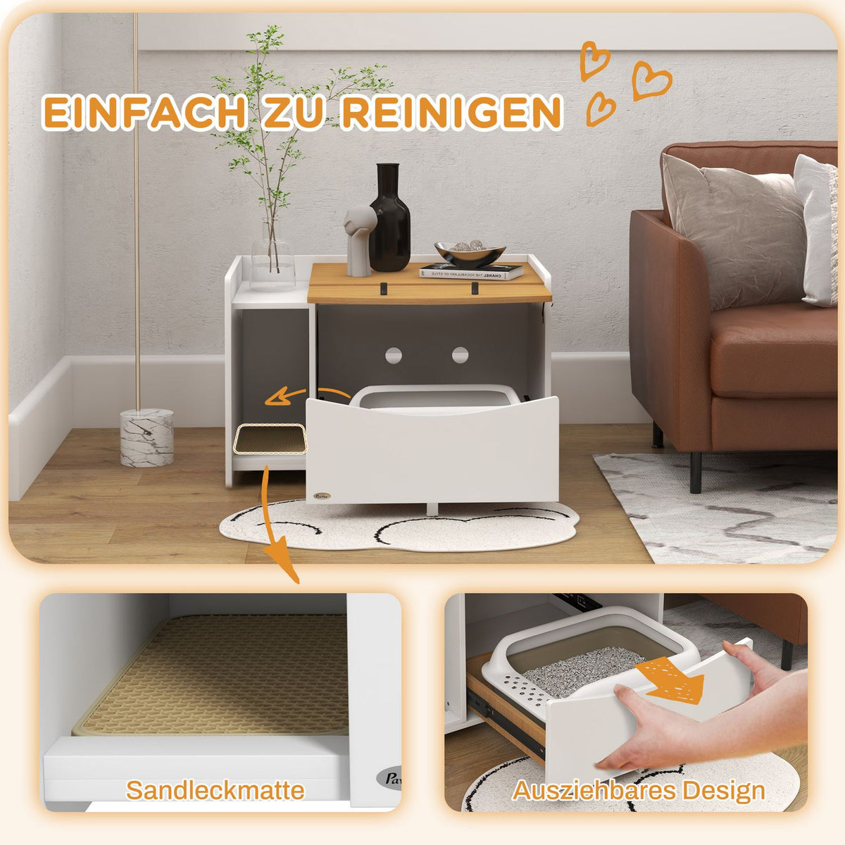 Cat cupboard for cat toilet, cat toilet cupboard with pull-out cupboard, litter collection mat, cat house for indoor, 78 x 50 x 51 cm, oak