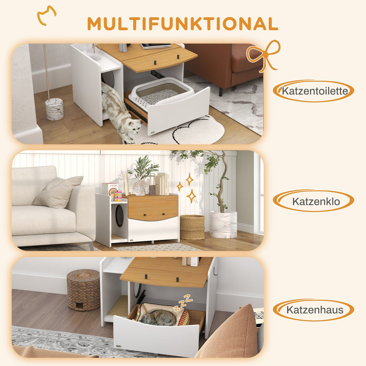 Cat cupboard for cat toilet, cat toilet cupboard with pull-out cupboard, litter collection mat, cat house for indoor, 78 x 50 x 51 cm, oak