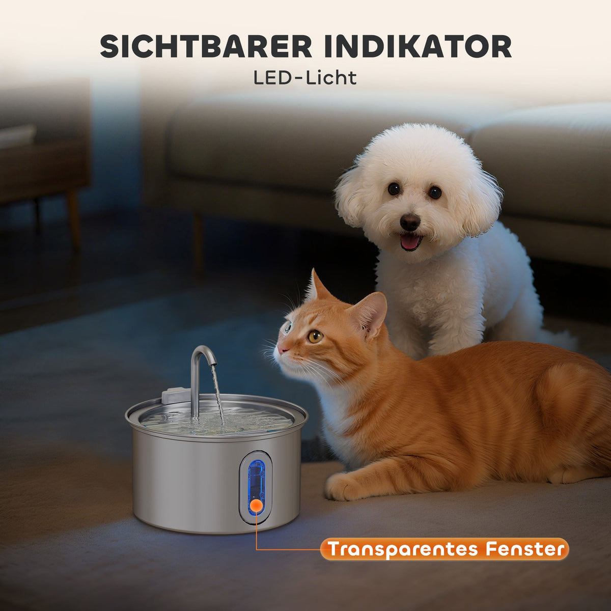 Cat fountain 2.5L drinking fountain for cats with quiet pump LED activated carbon filter 19.4 x 19.4 x 18.7 cm
