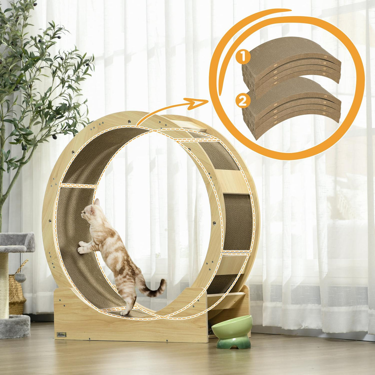 Cat scratching board, set of 8 recyclable scratching cardboard, corrugated cardboard scratching mats for cat exercise wheels, cats up to 5 kg, 55 x 25.5 x 3 cm, brown