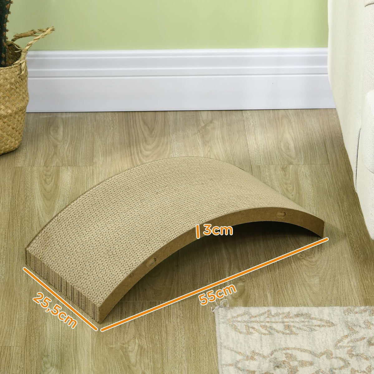 Cat scratching board, set of 8 recyclable scratching cardboard, corrugated cardboard scratching mats for cat exercise wheels, cats up to 5 kg, 55 x 25.5 x 3 cm, brown