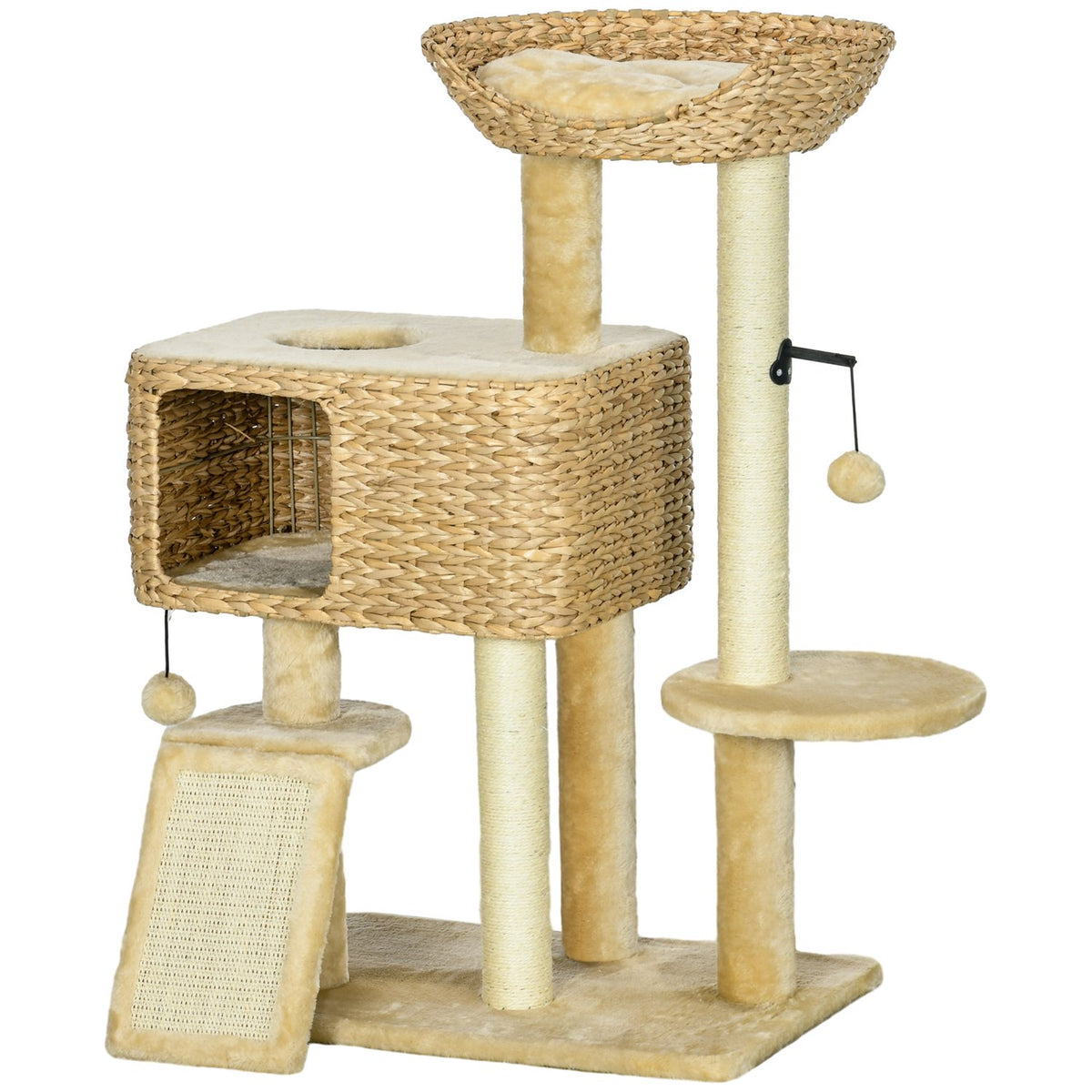 Cat scratching post 98 cm cat tree with 2 lying surfaces, cat scratching post play ball for cats up to 6 kg, cat furniture, sisal, beige