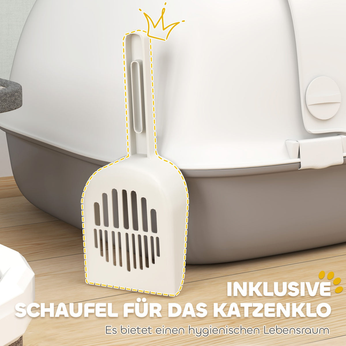 Cat toilet with lid, cat litter box with sieve, door, scoop, closed cat toilet house for small cats under 3.5 kg, indoor, plastic, light grey