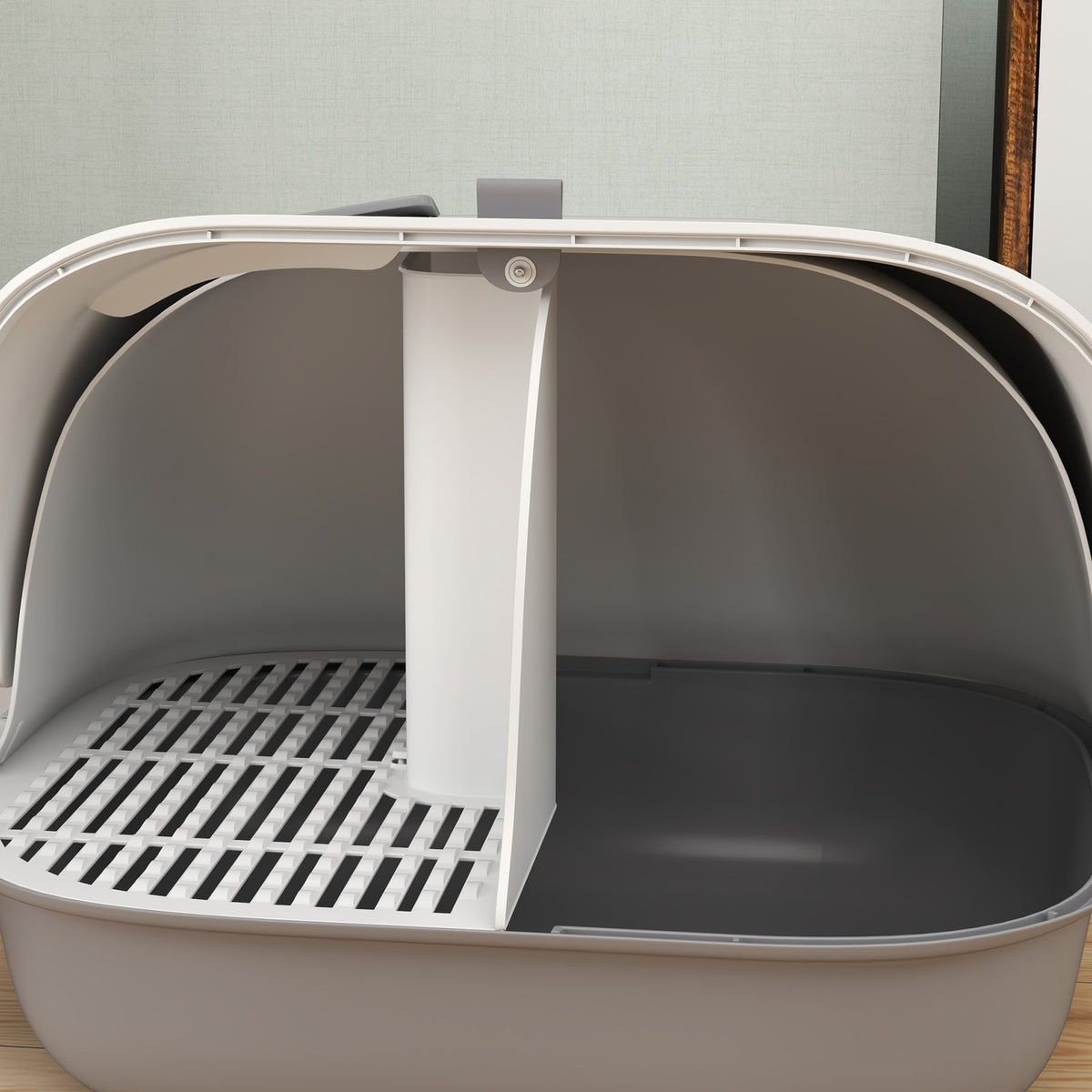 Cat toilet with lid, cat litter box with sieve, door, scoop, closed cat toilet house for small cats under 3.5 kg, indoor, plastic, light grey